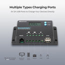 Controlador de carga solar con conexión a tierra negativa Renogy Wanderer de 10 amperios, 12 V/24 V, PWM