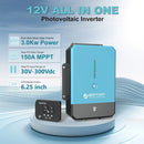 ACOPOWER Inversor híbrido de cargador solar todo en uno de onda sinusoidal pura de 3000W/12V