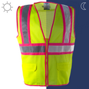Chaleco de seguridad de malla de alta visibilidad con tiras rosas en contraste y cintas reflectantes - Colección PinkFit