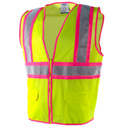 Chaleco de seguridad de malla de alta visibilidad con tiras rosas en contraste y cintas reflectantes - Colección PinkFit