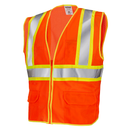 Chaleco de seguridad de malla de dos tonos de alta visibilidad impreso con tiras reflectantes de 2" y bolsillos - Naranja