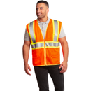 Chaleco de seguridad de malla de dos tonos de alta visibilidad impreso con tiras reflectantes de 2" y bolsillos - Naranja