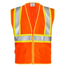 Chaleco de seguridad de malla de dos tonos de alta visibilidad impreso con tiras reflectantes de 2" y bolsillos - Naranja