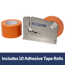 Stainless Steel Manual Bag Taper with 10 Orange Self-Adhesive 3/8” Tape Rolls