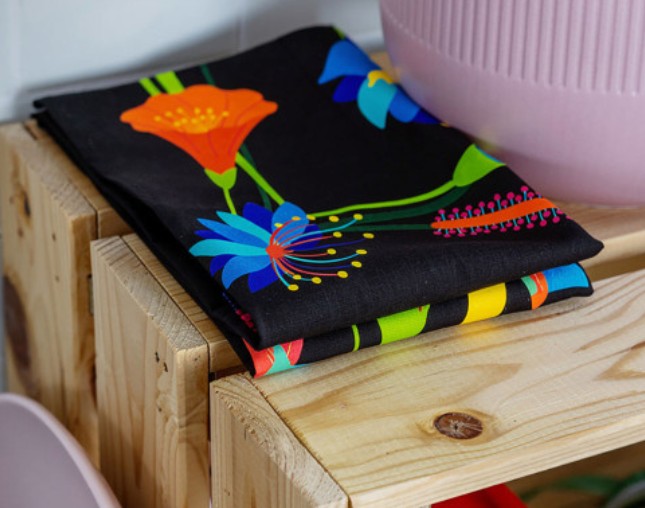 TORCHON EN COTON jardin fleuri