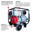 Bomba de agua de basura de 4 pulgadas 423 GPM 13 HP GX390 alimentada por Honda portátil de uso general