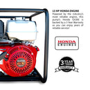 Bomba de agua de basura de 4 pulgadas 423 GPM 13 HP GX390 alimentada por Honda portátil de uso general