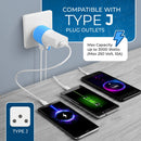 Adaptador de viaje para Suiza - 3 en 1 - 2 USB - Tipo J - Diseño compacto (U2U-11A)