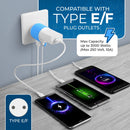 Adaptador de viaje para Europa y Alemania - 3 en 1 - 2 USB - Tipo C - Diseño compacto (U2U-9C)