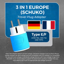 Adaptador de viaje para Europa y Alemania - 3 en 1 - 2 USB - Tipo C - Diseño compacto (U2U-9C)