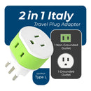 Adaptador de viaje para Italia y Uruguay - 2 en 1 - Tipo L - Diseño compacto (US-12A)