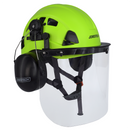 Casco ventilado con protector facial de PC y orejeras