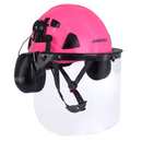 Casco ventilado con protector facial de PC y orejeras