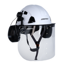 Casco ventilado con protector facial de PC y orejeras