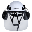 Casco ventilado con protector facial de PC y orejeras