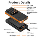 Sungale 10000mAh Solar Power Bank with Wireless Charging and Built-in Cables